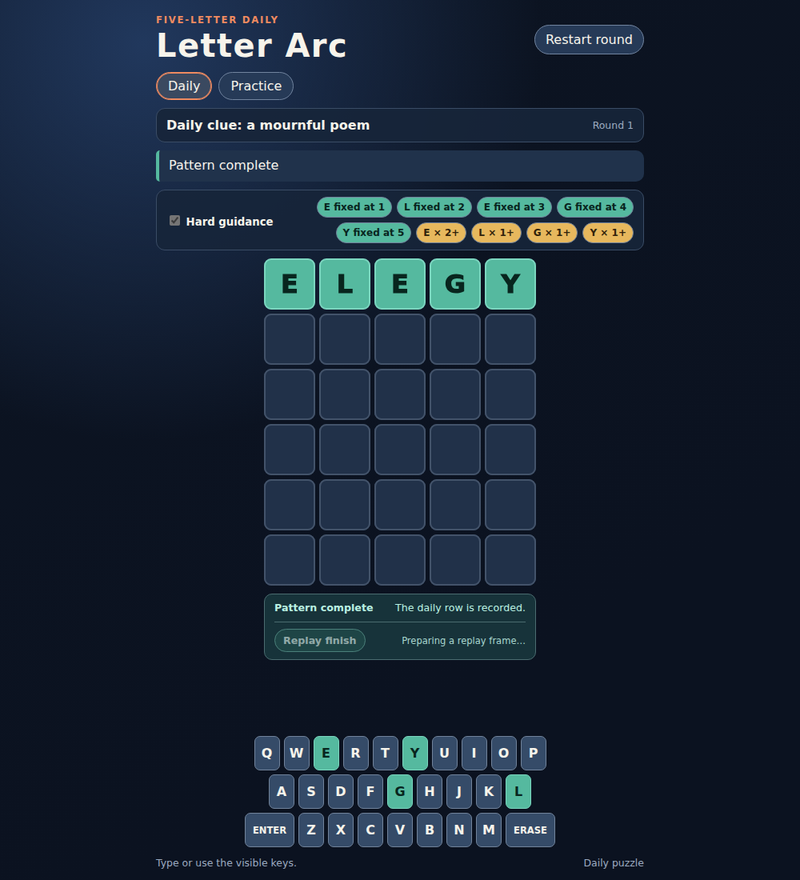 Letter Arc screenshot 17: the revealed ELEGY row